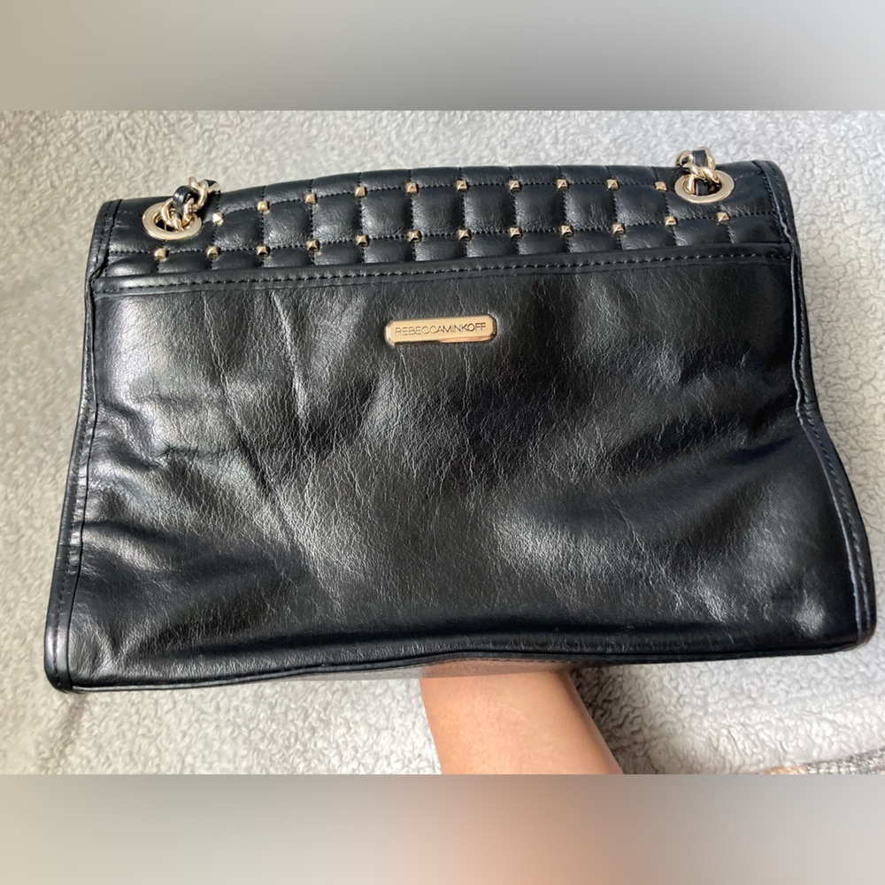 Rebecca Minkoff Black Quilted Stud Shoulder Bag with Gold Chain - Picture 7 of 16